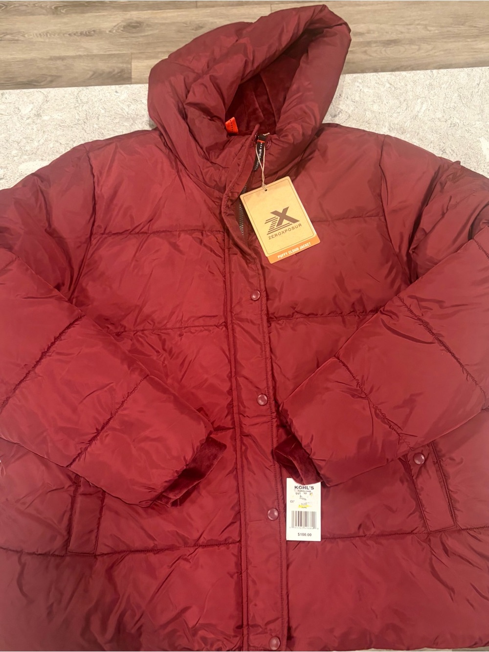 ZeroXposur Women's Hooded Puffer Jacket - Burgundy-XXL